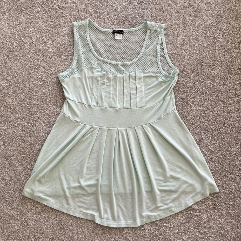 Venus European Mint Green Pleated Babydoll Top with Lace L - Picture 4 of 8